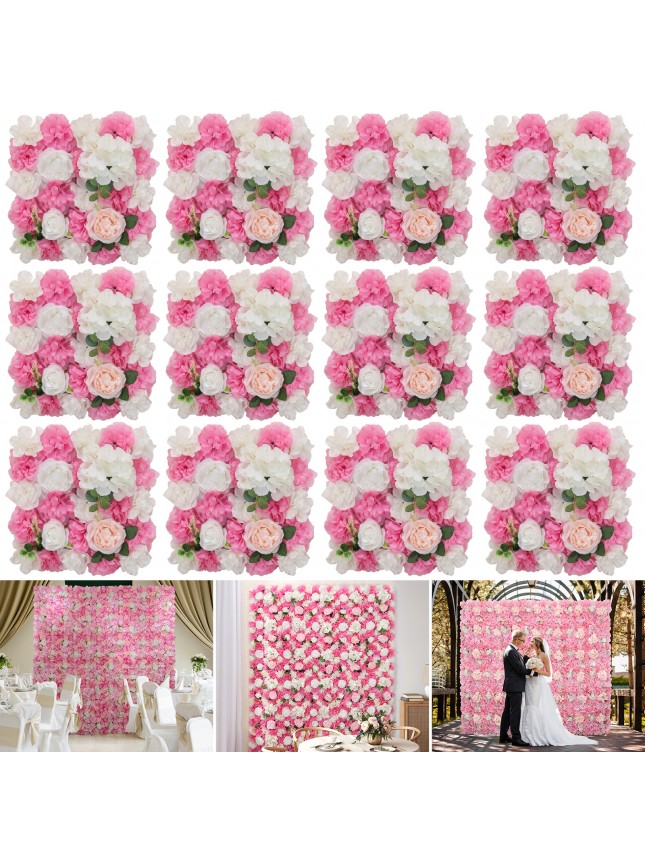 White- Pink Artificial Flowers Backdrop Panels