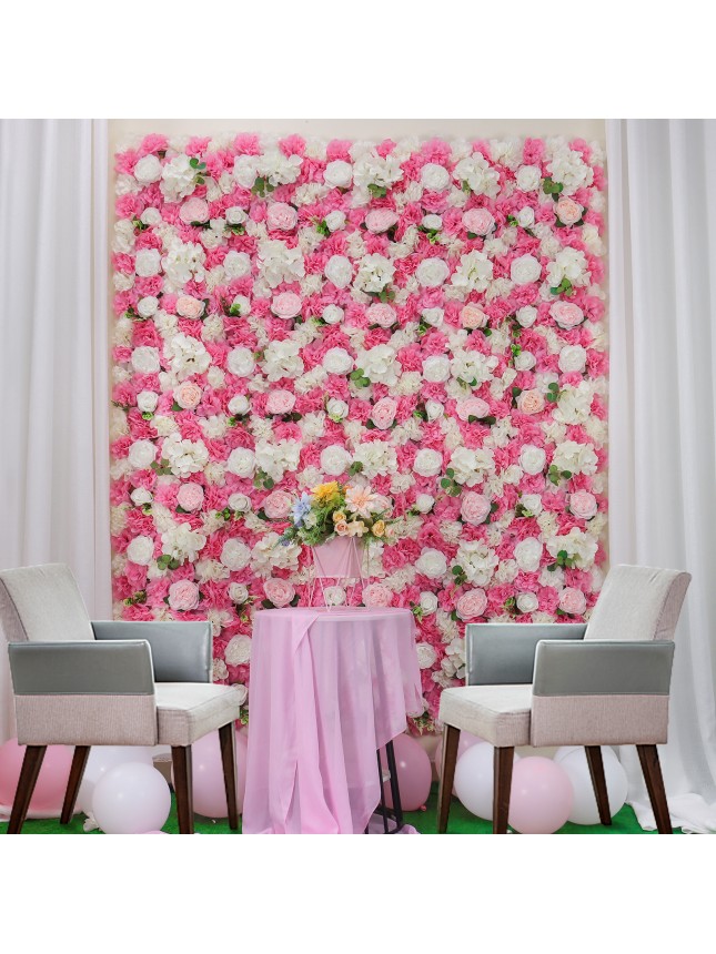 White- Pink Artificial Flowers Backdrop Panels