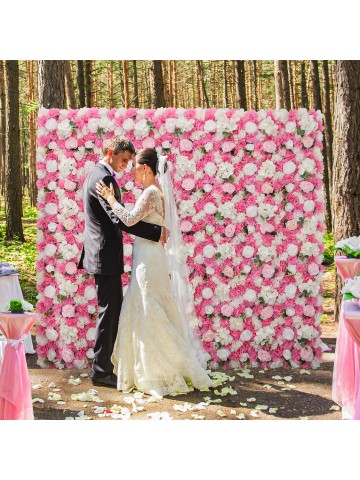 White- Pink Artificial Flowers Backdrop Panels