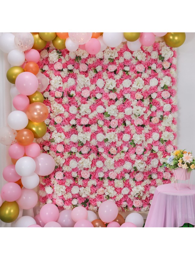 White- Pink Artificial Flowers Backdrop Panels