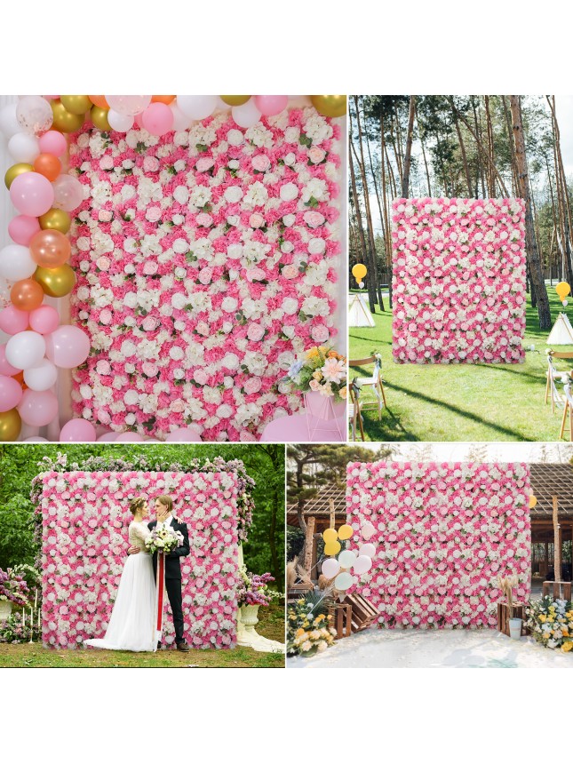 White- Pink Artificial Flowers Backdrop Panels